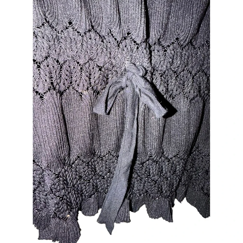Free‎ People Black Pointelle Knit Peplum Top XS Tie Waist Boho Cottagcore Fairy